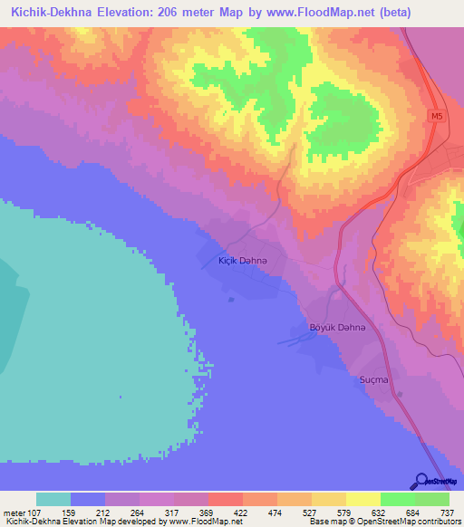 Kichik-Dekhna,Azerbaijan Elevation Map