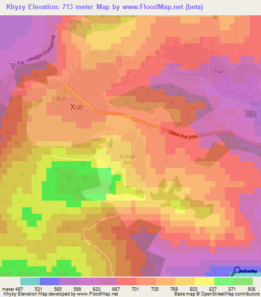 Khyzy,Azerbaijan Elevation Map