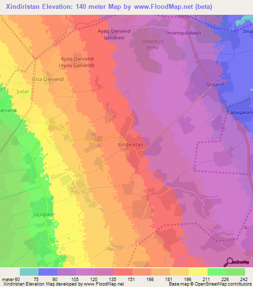 Xindiristan,Azerbaijan Elevation Map
