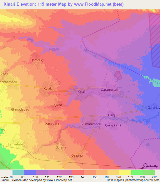Xinali,Azerbaijan Elevation Map