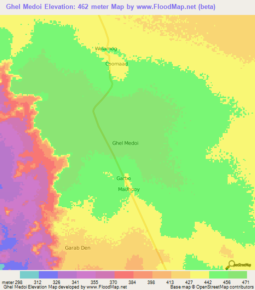 Ghel Medoi,Somalia Elevation Map