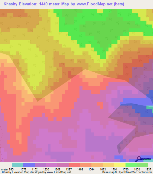 Khashy,Azerbaijan Elevation Map