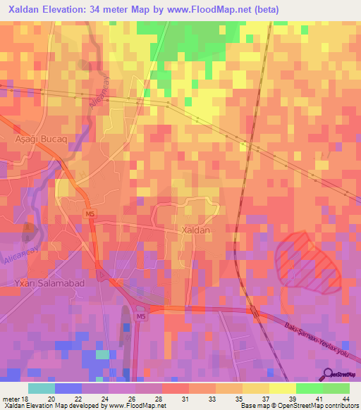 Xaldan,Azerbaijan Elevation Map