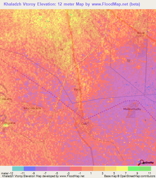 Khaladzh Vtoroy,Azerbaijan Elevation Map