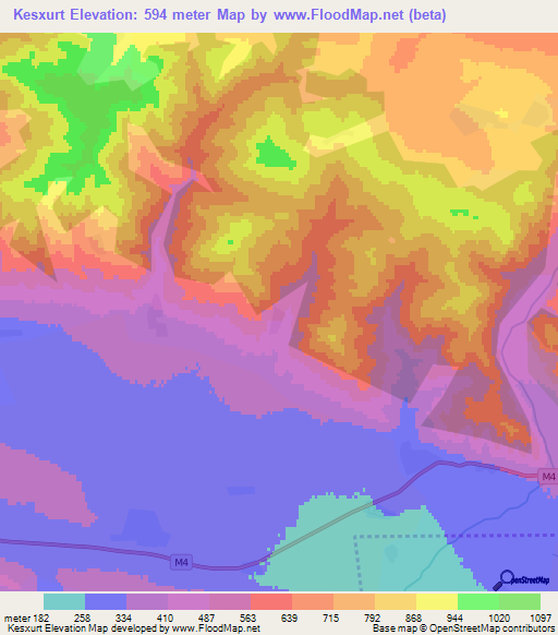 Kesxurt,Azerbaijan Elevation Map