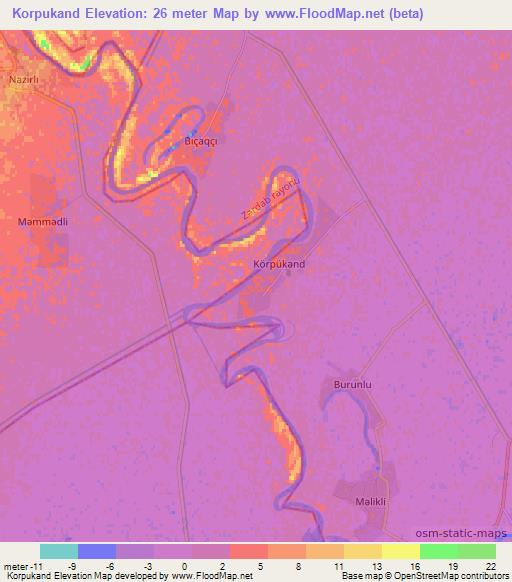 Korpukand,Azerbaijan Elevation Map