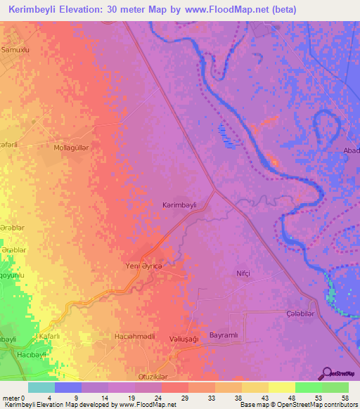Kerimbeyli,Azerbaijan Elevation Map