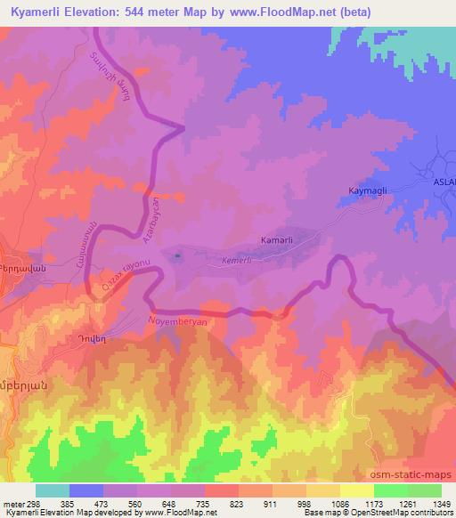 Kyamerli,Azerbaijan Elevation Map