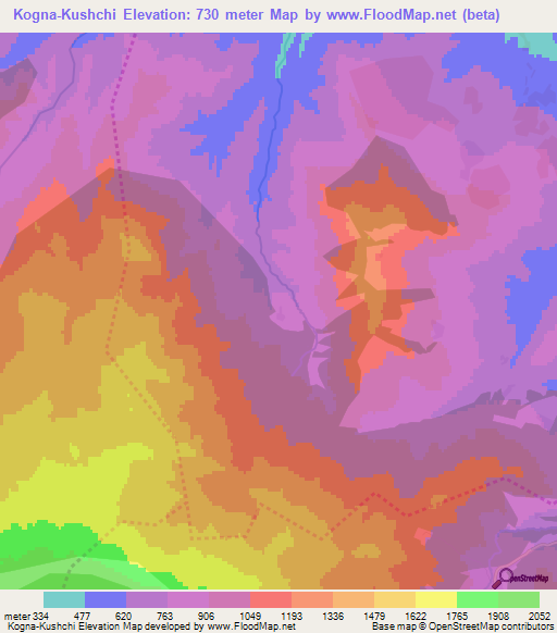Kogna-Kushchi,Azerbaijan Elevation Map