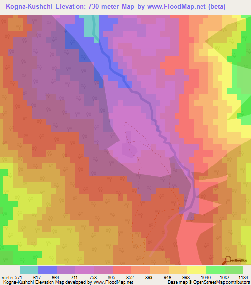 Kogna-Kushchi,Azerbaijan Elevation Map
