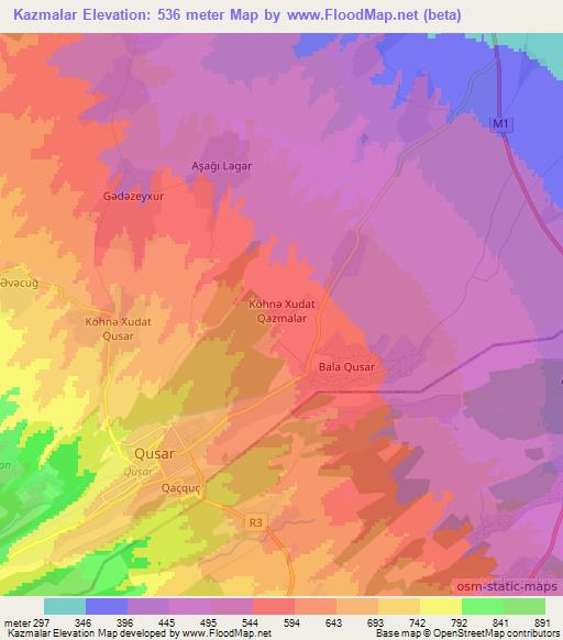 Kazmalar,Azerbaijan Elevation Map