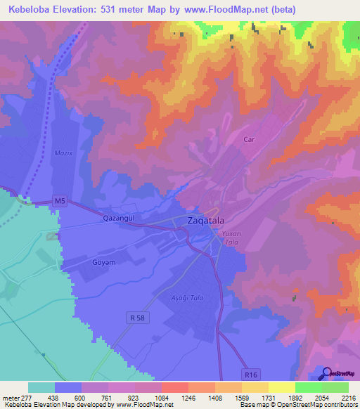 Kebeloba,Azerbaijan Elevation Map