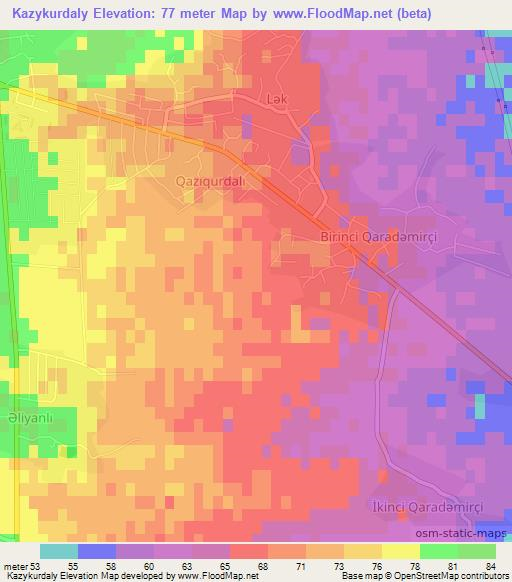 Kazykurdaly,Azerbaijan Elevation Map