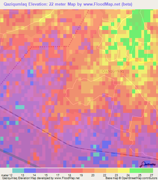 Qaziqumlaq,Azerbaijan Elevation Map