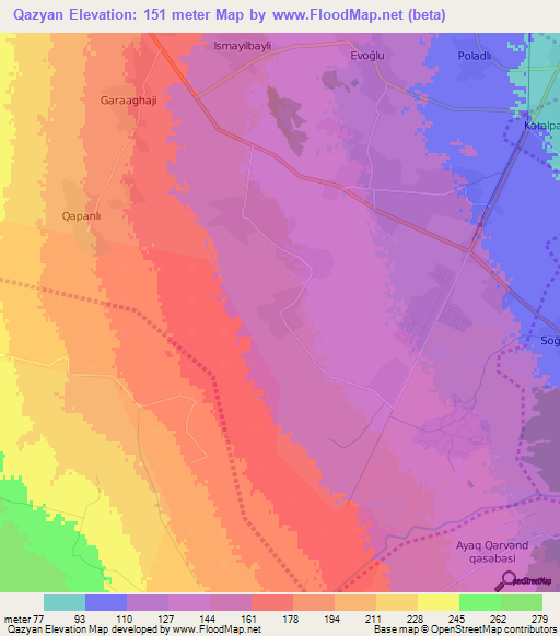 Qazyan,Azerbaijan Elevation Map