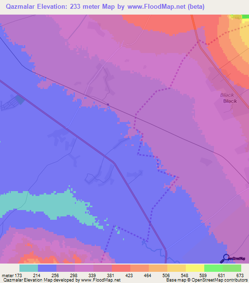 Qazmalar,Azerbaijan Elevation Map