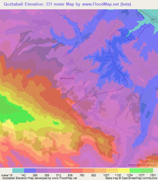 Qozbabali,Azerbaijan Elevation Map