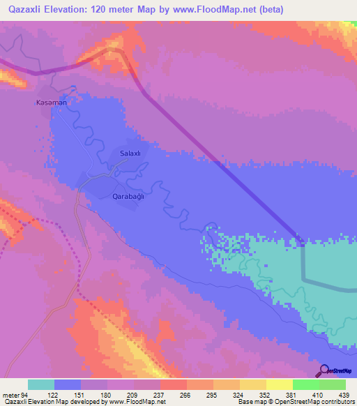 Qazaxli,Azerbaijan Elevation Map