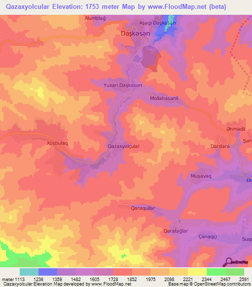 Qazaxyolcular,Azerbaijan Elevation Map