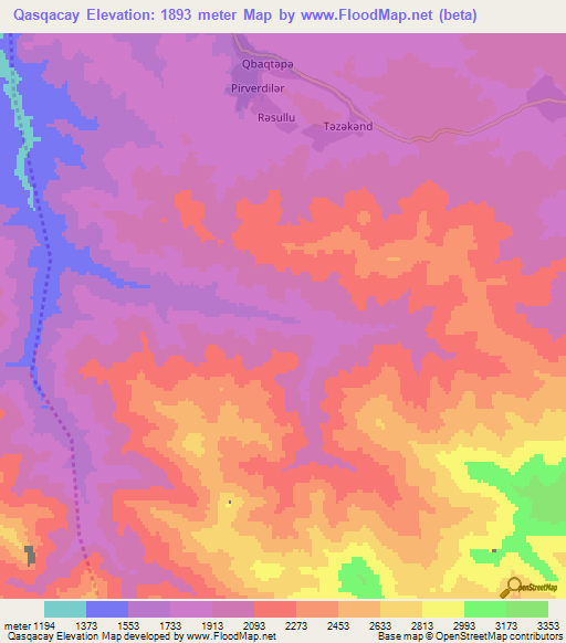 Qasqacay,Azerbaijan Elevation Map
