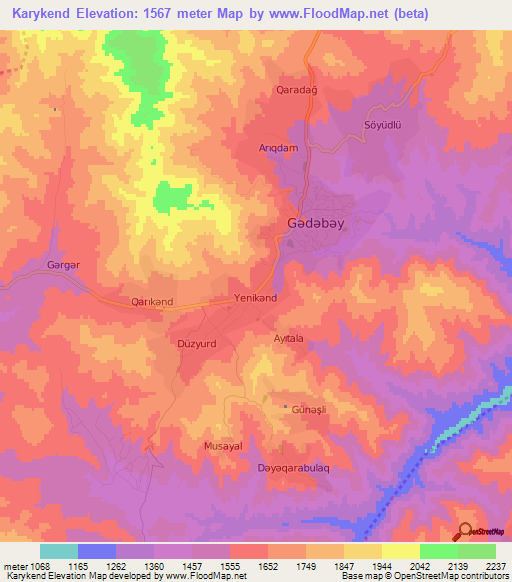 Karykend,Azerbaijan Elevation Map