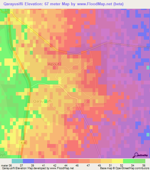 Qarayusifli,Azerbaijan Elevation Map