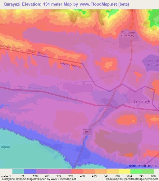 Qarayazi,Azerbaijan Elevation Map