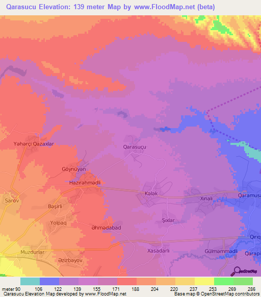 Qarasucu,Azerbaijan Elevation Map