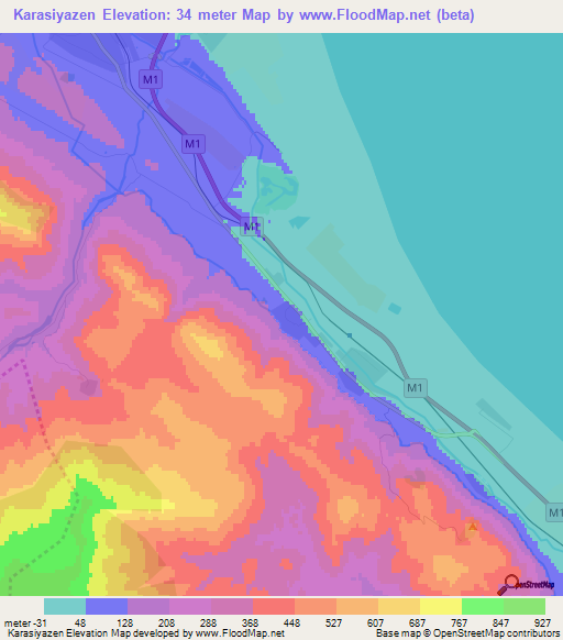 Karasiyazen,Azerbaijan Elevation Map