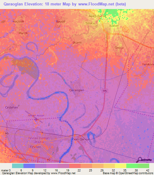 Qaraoglan,Azerbaijan Elevation Map