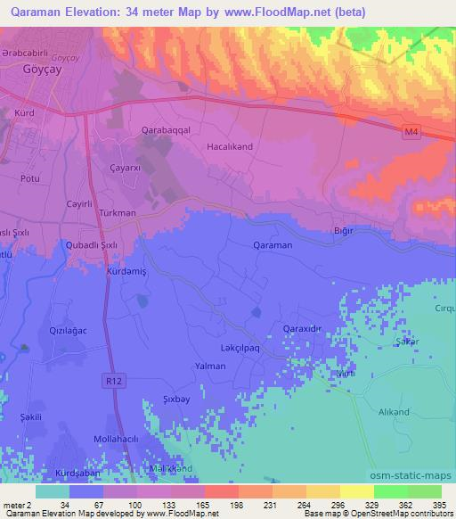 Qaraman,Azerbaijan Elevation Map