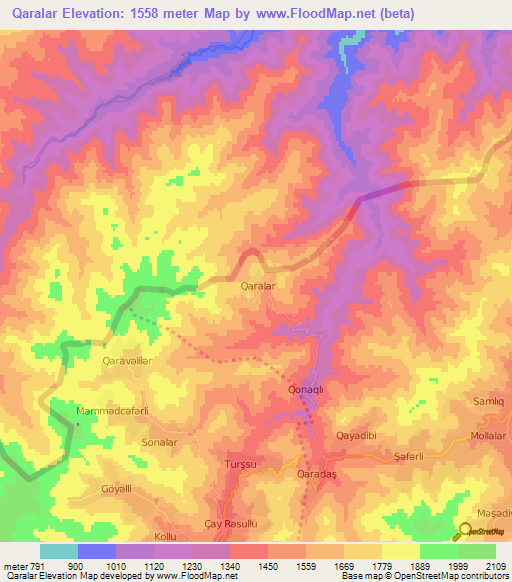 Qaralar,Azerbaijan Elevation Map