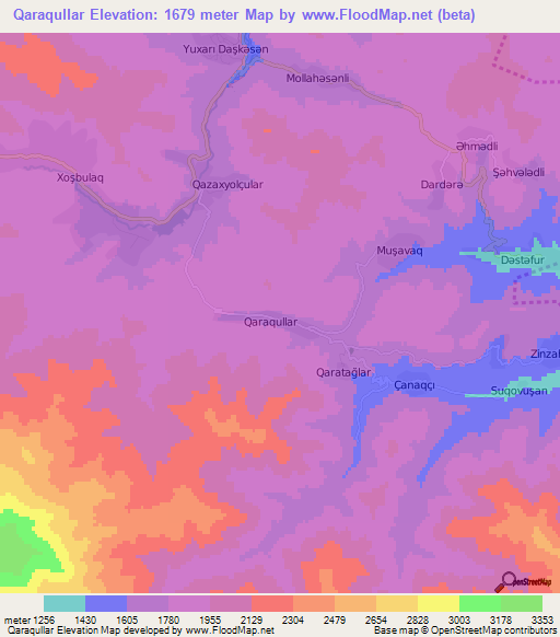 Qaraqullar,Azerbaijan Elevation Map