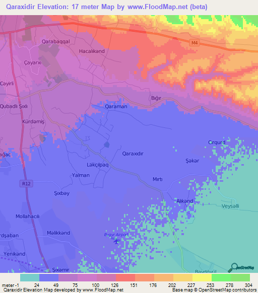 Qaraxidir,Azerbaijan Elevation Map