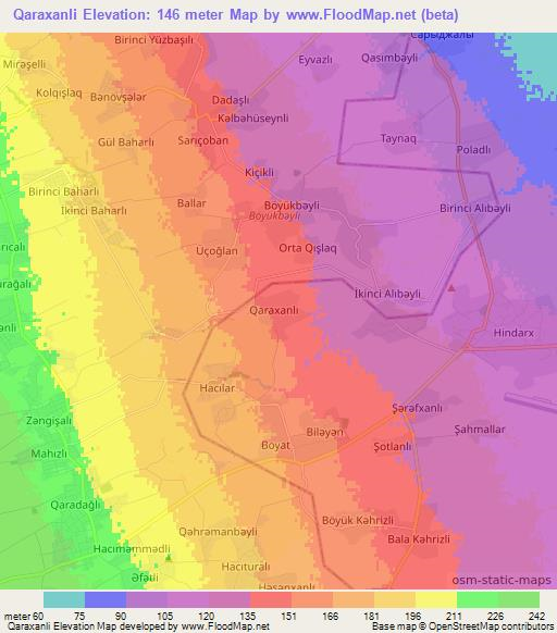 Qaraxanli,Azerbaijan Elevation Map