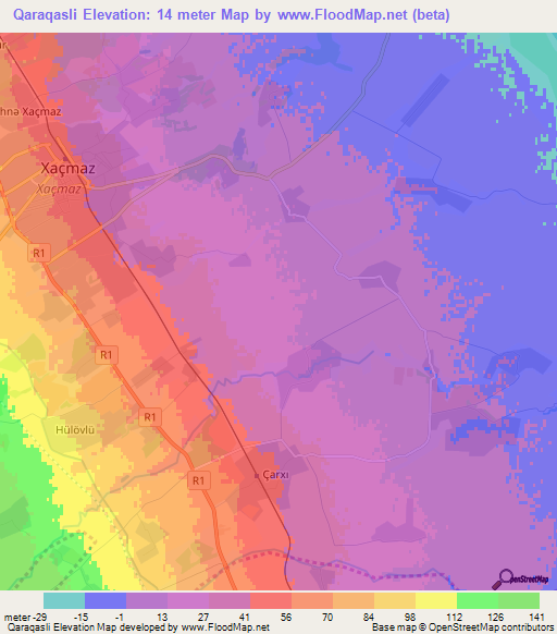 Qaraqasli,Azerbaijan Elevation Map