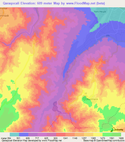 Qaraqocali,Azerbaijan Elevation Map