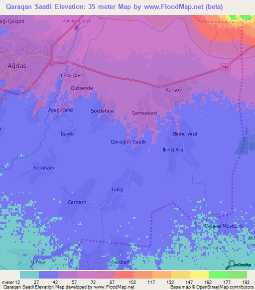 Qaraqan Saatli,Azerbaijan Elevation Map