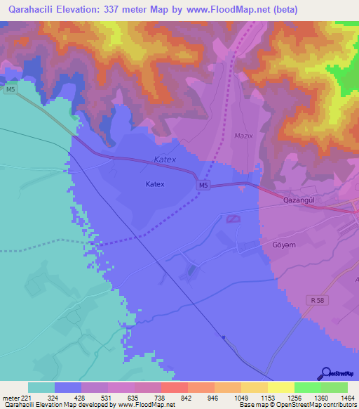 Qarahacili,Azerbaijan Elevation Map