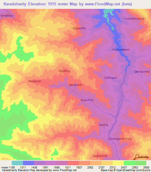 Karadzhanly,Azerbaijan Elevation Map