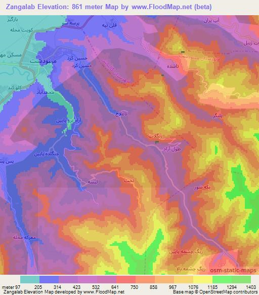 Zangalab,Iran Elevation Map