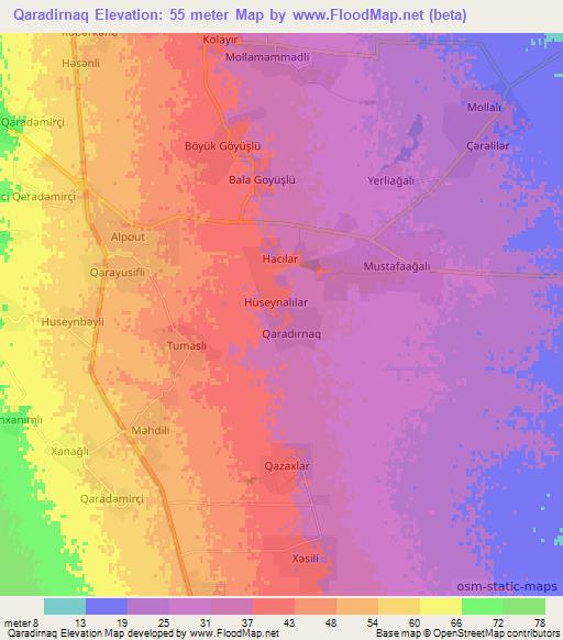 Qaradirnaq,Azerbaijan Elevation Map