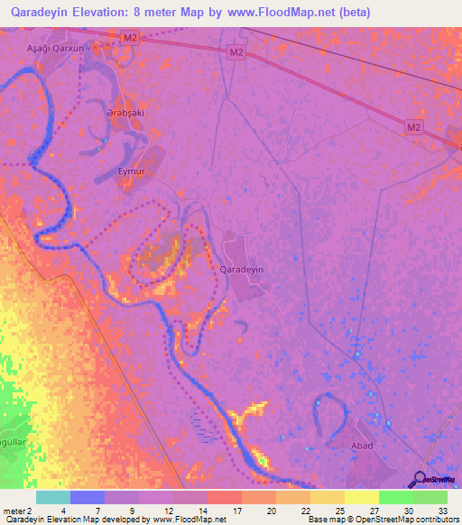 Qaradeyin,Azerbaijan Elevation Map