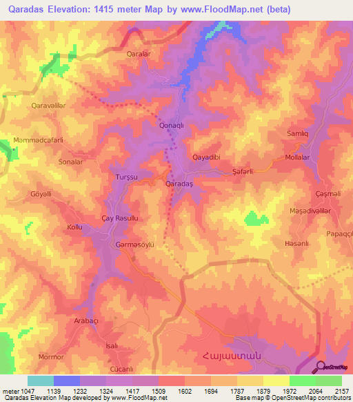 Qaradas,Azerbaijan Elevation Map