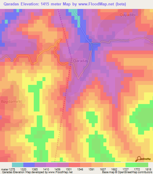 Qaradas,Azerbaijan Elevation Map