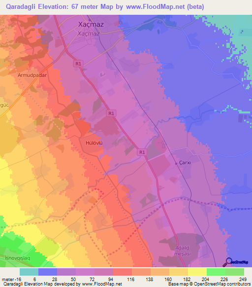 Qaradagli,Azerbaijan Elevation Map