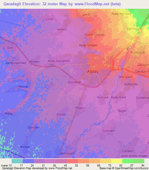 Qaradagli,Azerbaijan Elevation Map