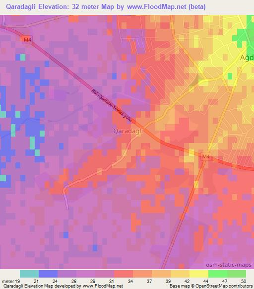 Qaradagli,Azerbaijan Elevation Map