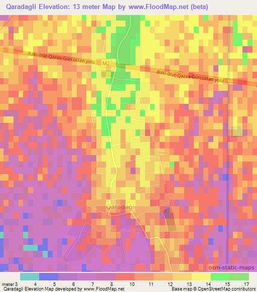 Qaradagli,Azerbaijan Elevation Map