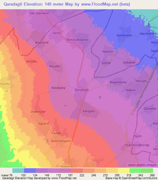 Qaradagli,Azerbaijan Elevation Map